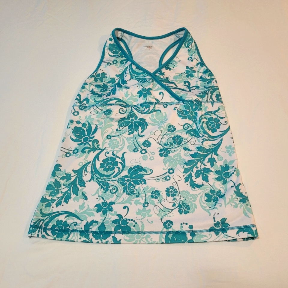 Danskin Now Women's Size Medium (8-10) Green & White Sleeveless Top